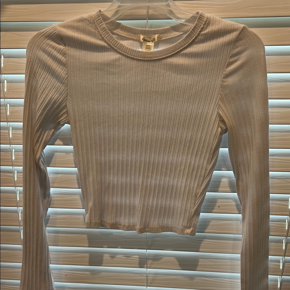 Ribbed Cream Long Sleeve Top